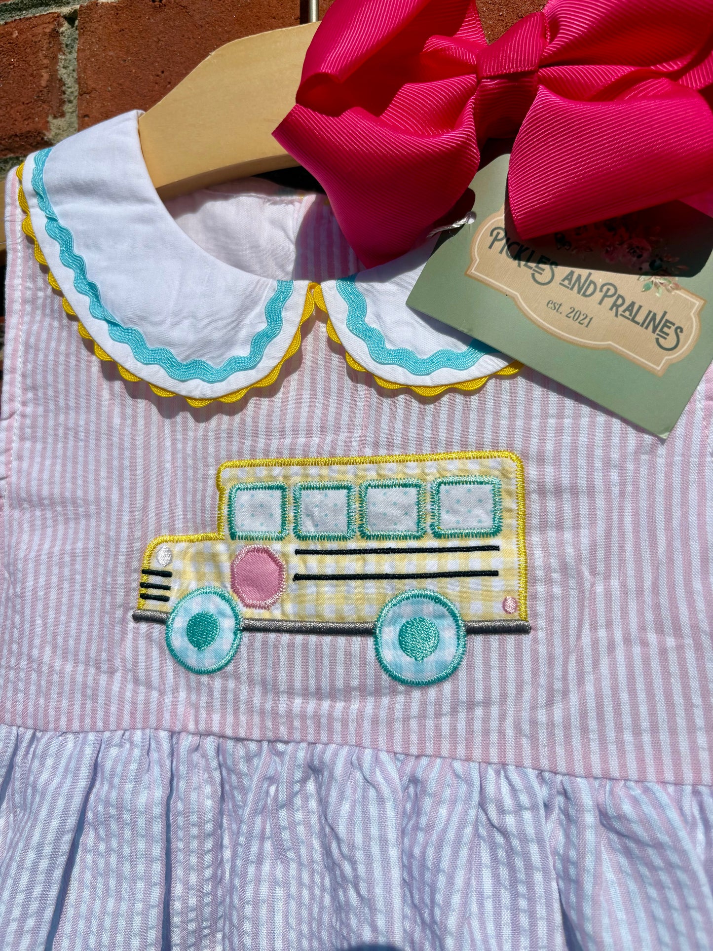 READY TO SHIP | SCHOOL BUS CUTIE SEERSUCKER AND RIC RAC