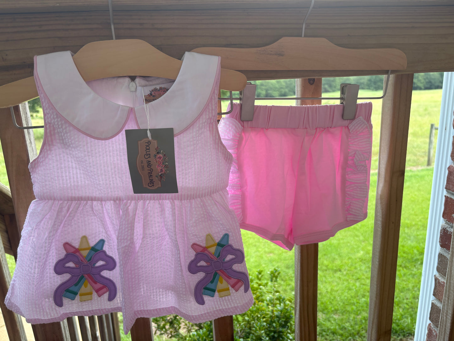 READY TO SHIP | PINK SEERSUCKER CRAYON CUTIES