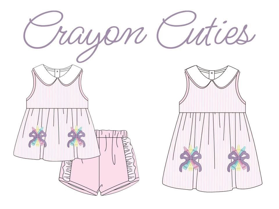 READY TO SHIP | PINK SEERSUCKER CRAYON CUTIES
