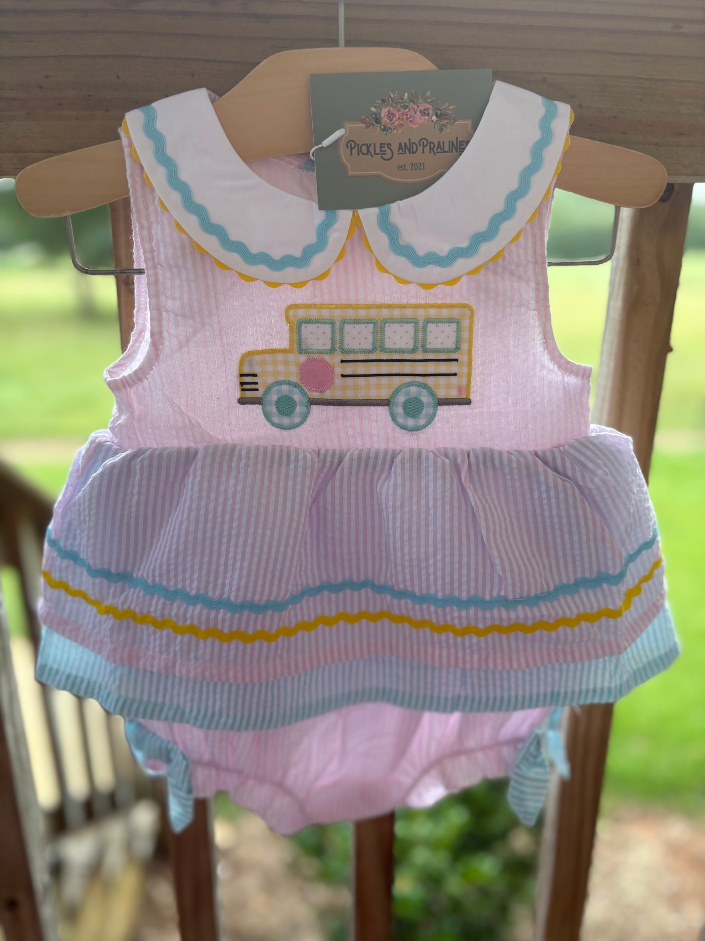 READY TO SHIP | SCHOOL BUS CUTIE SEERSUCKER AND RIC RAC