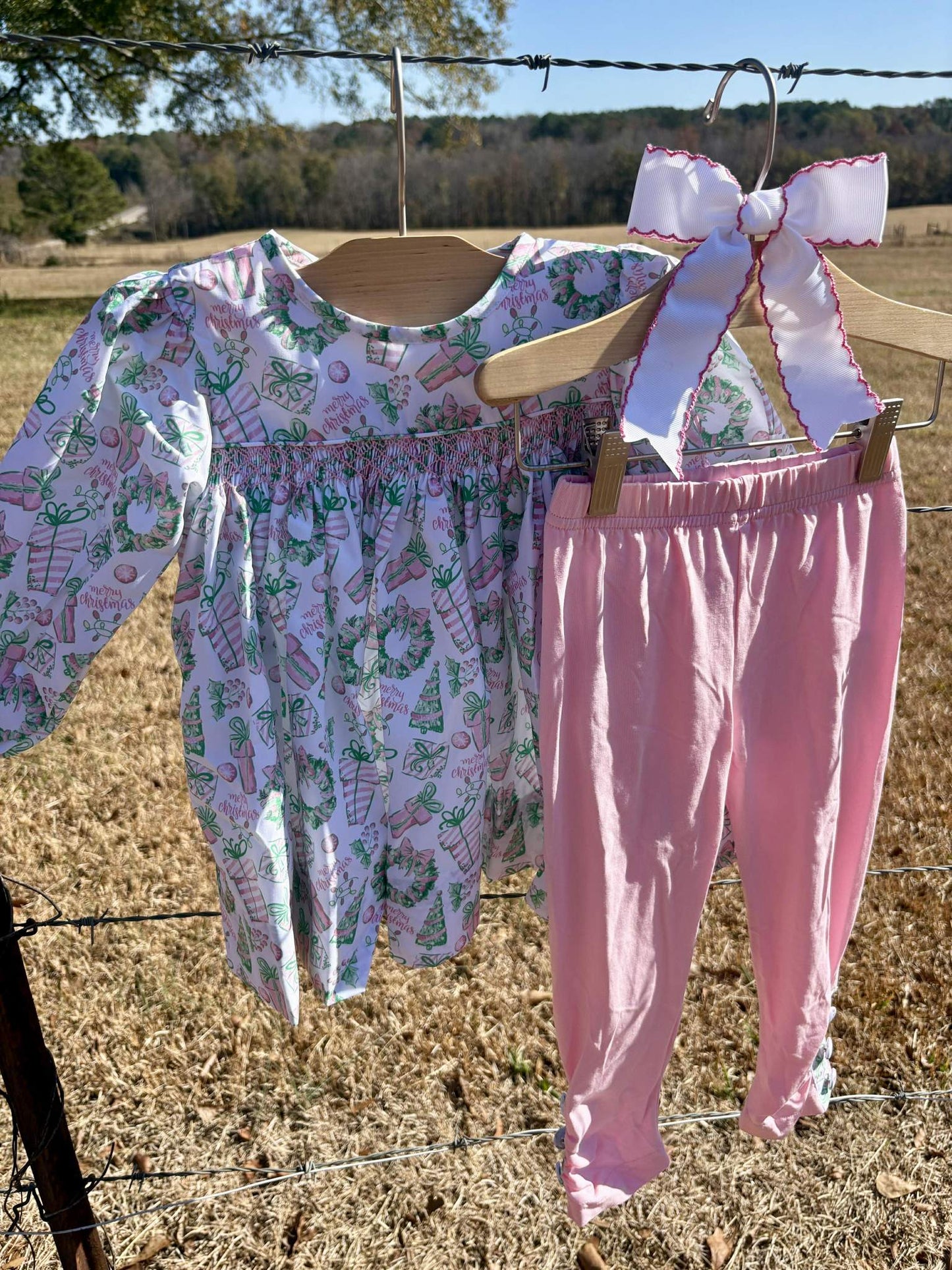 READY TO SHIP | PINK CHRISTMAS SMOCK PANT SET