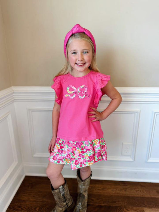 READY TO SHIP | PINK BOW SKORT SET
