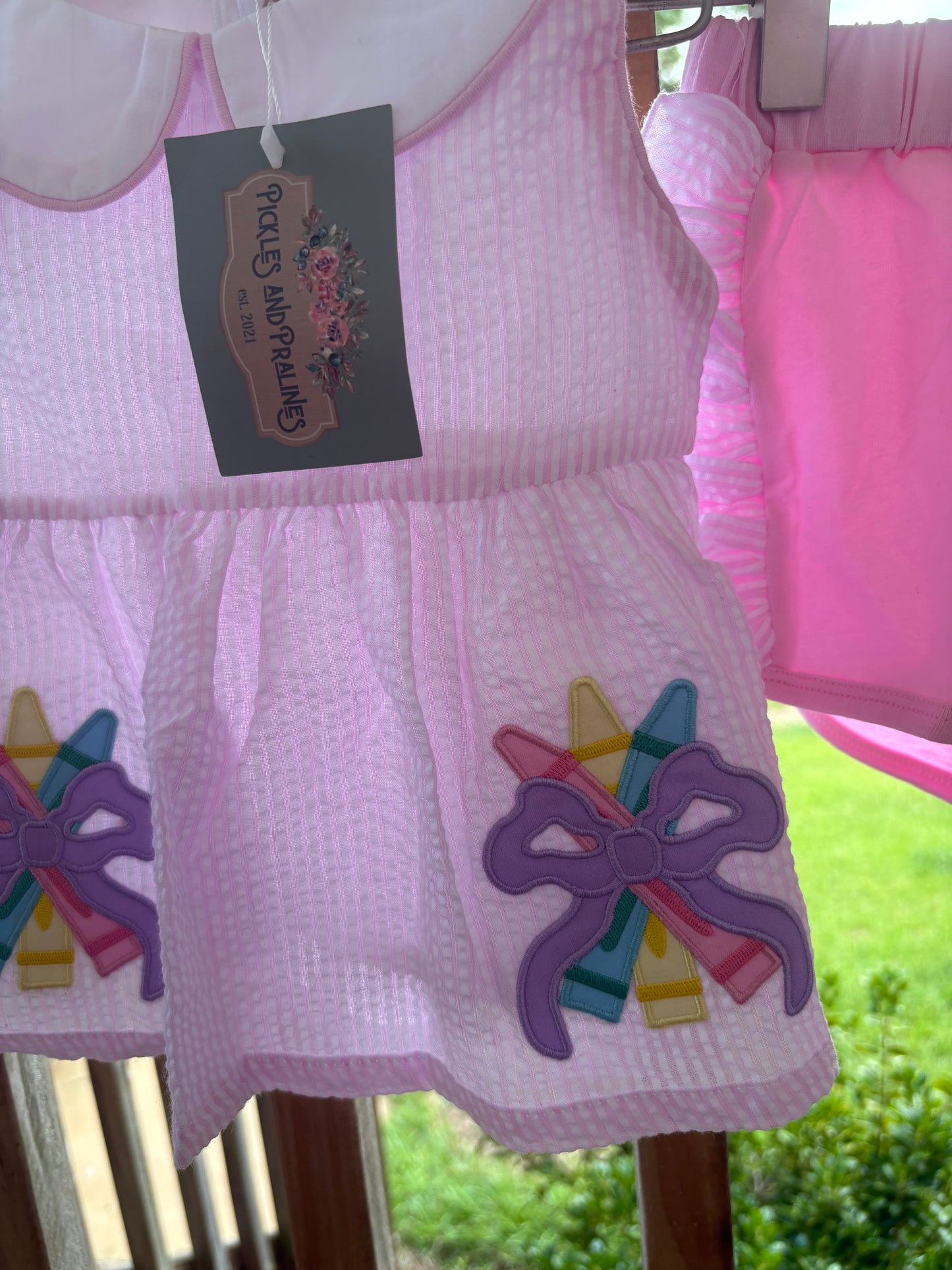 READY TO SHIP | PINK SEERSUCKER CRAYON CUTIES