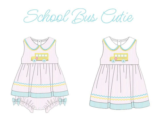 READY TO SHIP | SCHOOL BUS CUTIE SEERSUCKER AND RIC RAC