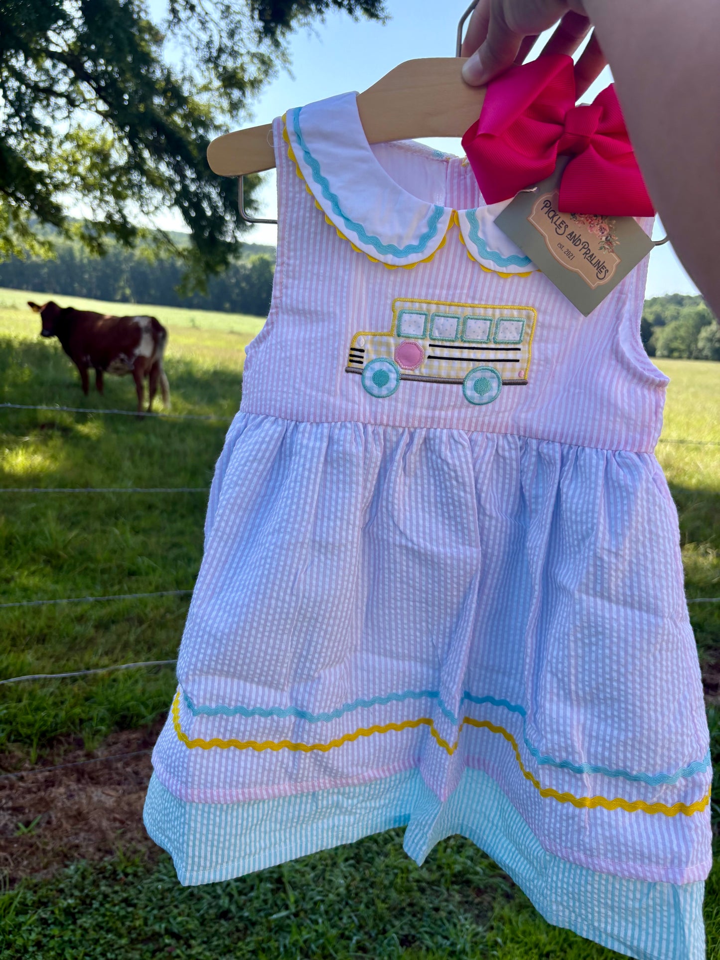 READY TO SHIP | SCHOOL BUS CUTIE SEERSUCKER AND RIC RAC