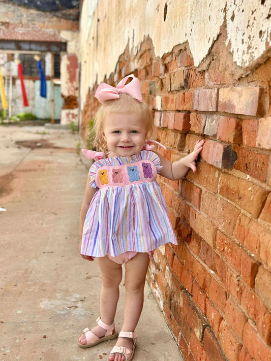 READY TO SHIP - GUMMY BEARS ARE FRIENDS HAND SMOCKED