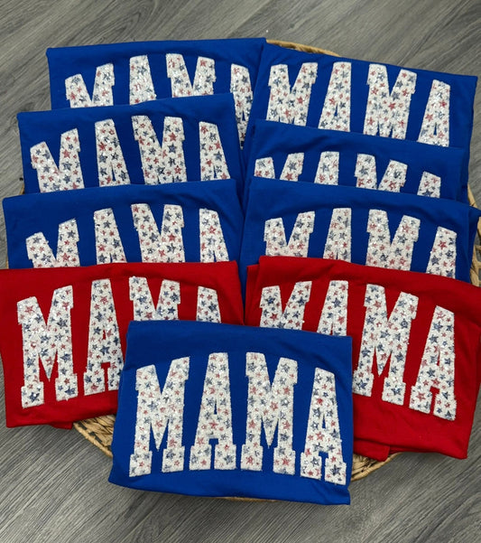 READY TO SHIP - MAMA PATRIOTIC APPLIQUÉ BELLA BRAND SHIRT