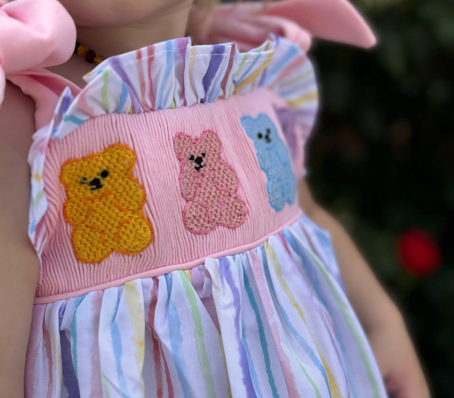 READY TO SHIP - GUMMY BEARS ARE FRIENDS HAND SMOCKED